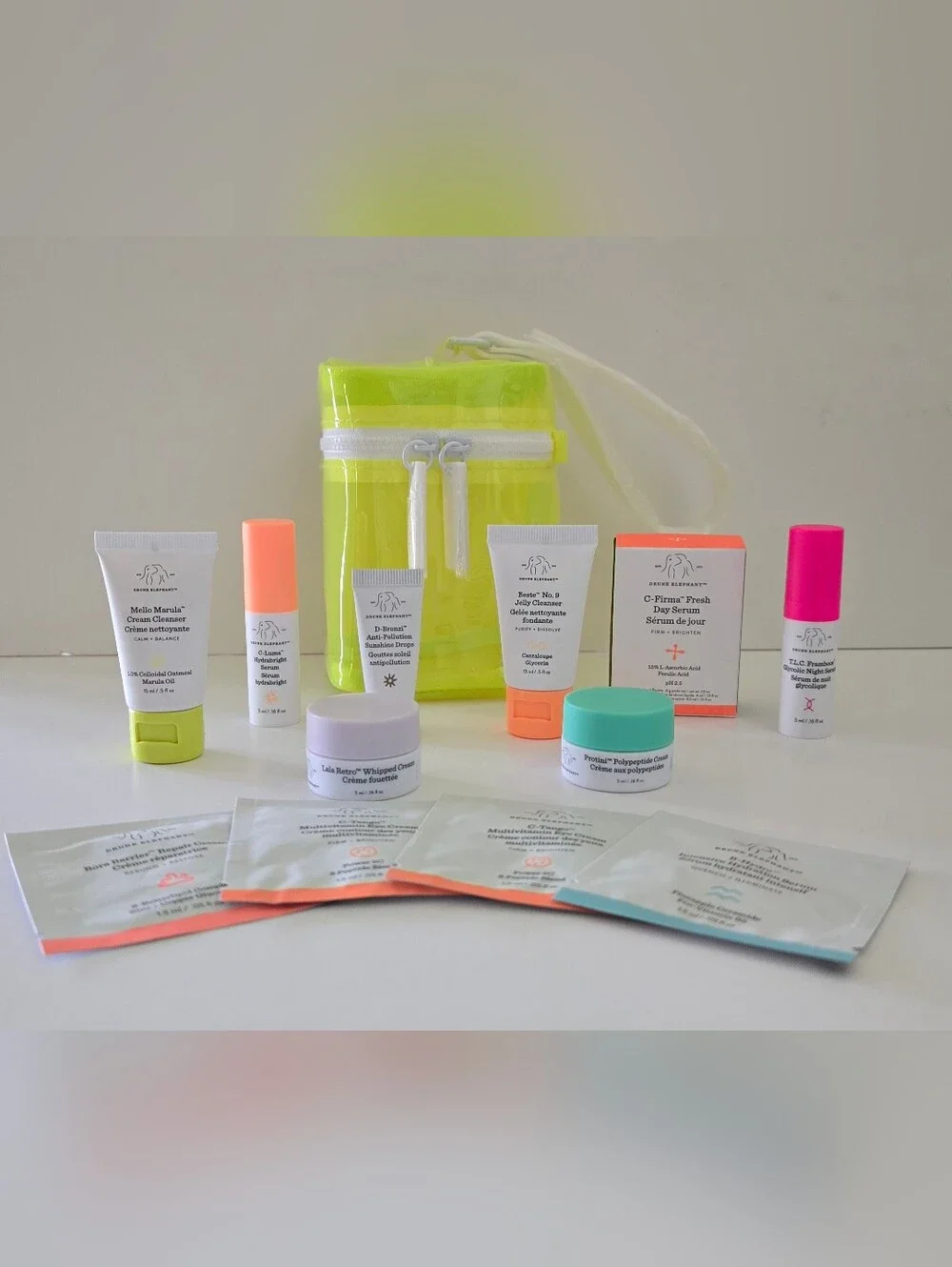 Drunk Elephant 13 Piece Travel Lot: Cleanser, Serum, D-Bronzi, Cream, Bag NEW - Picture 1 of 16